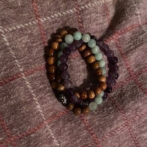 Elegant Beaded Bracelet Set of 3-amethyst, jade, olive wood and bamboo beads